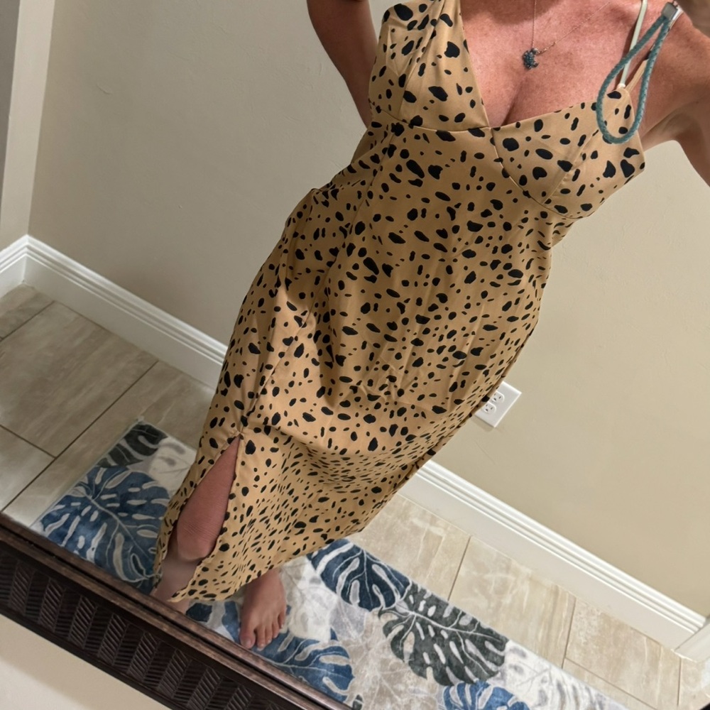 Stylish Tan and Black Spotted Dress